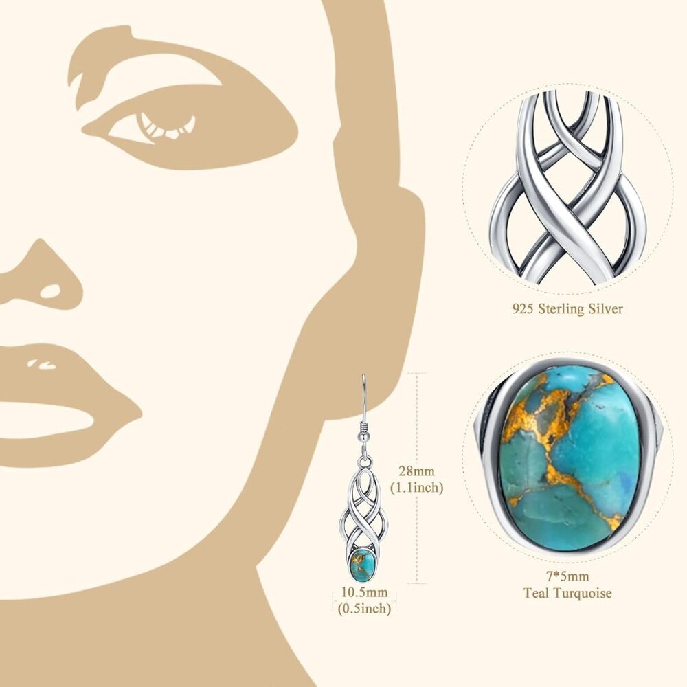 Sterling Silver Turquoise Celtic Dangle Earrings … - image 4